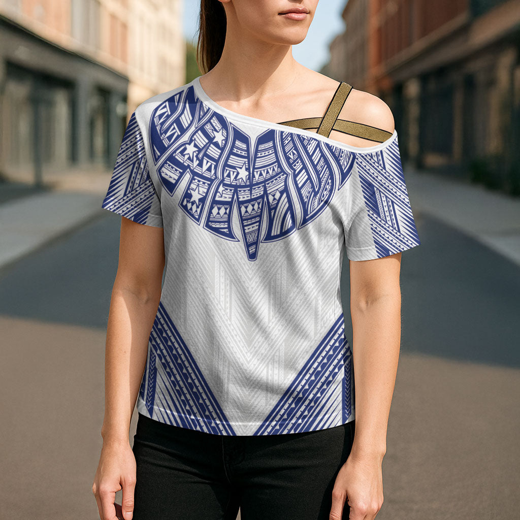 White Samoa Tribal Chest Tattoo Cross Shoulder Shirt LT9 - Polynesian Pride