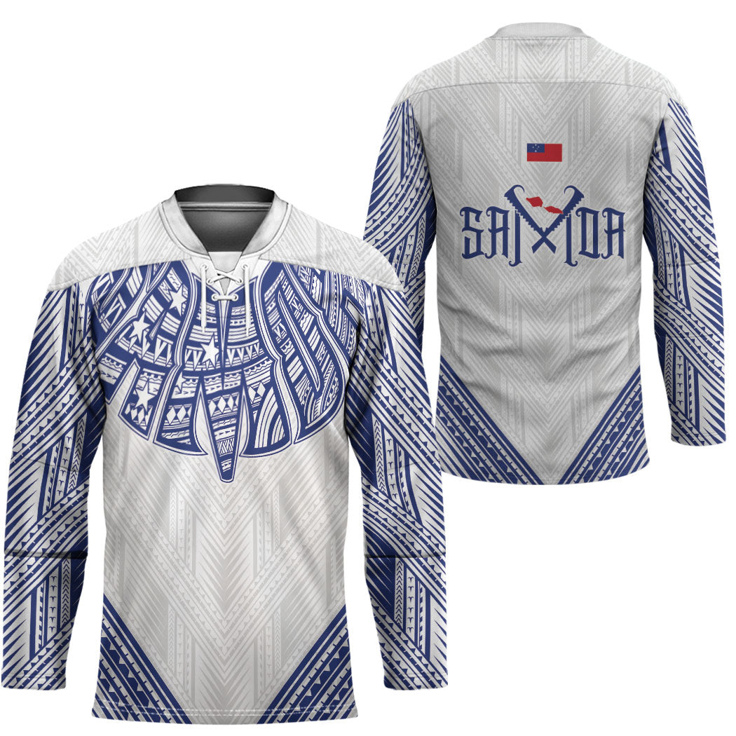 White Samoa Tribal Chest Tattoo Hockey Jersey LT9 - Polynesian Pride