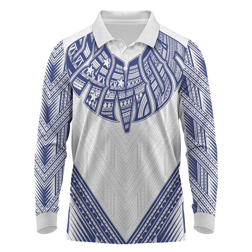 White Samoa Tribal Chest Tattoo Long Sleeve Polo Shirt LT9 White - Polynesian Pride