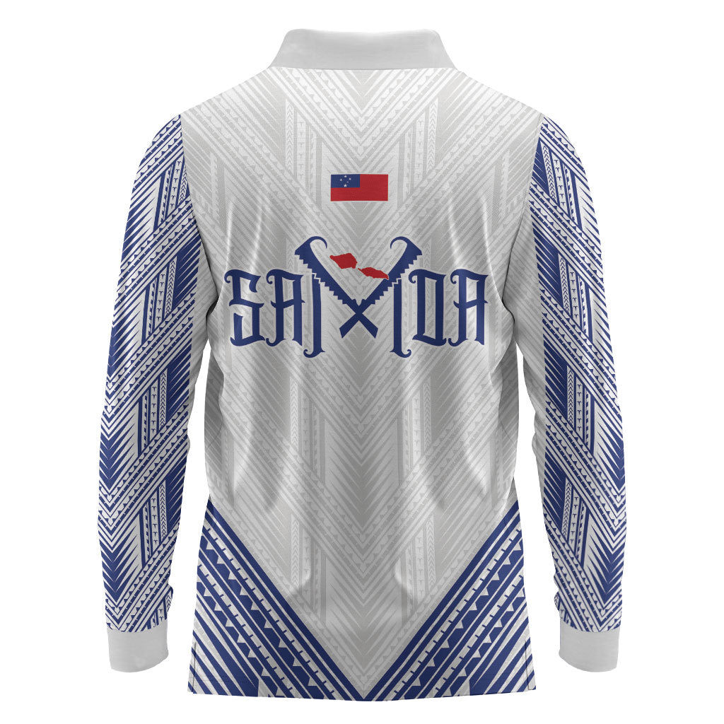 White Samoa Tribal Chest Tattoo Long Sleeve Polo Shirt LT9 - Polynesian Pride