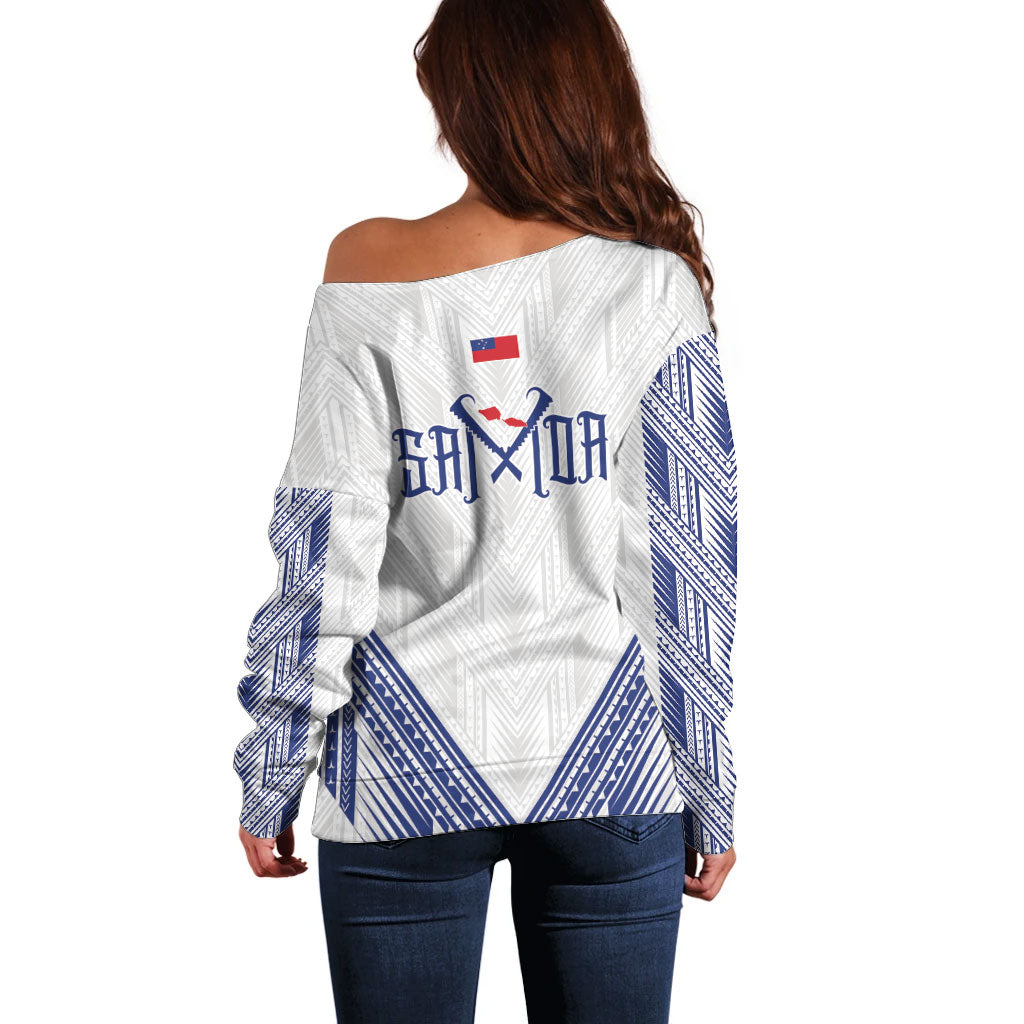 White Samoa Tribal Chest Tattoo Off Shoulder Sweater LT9 - Polynesian Pride