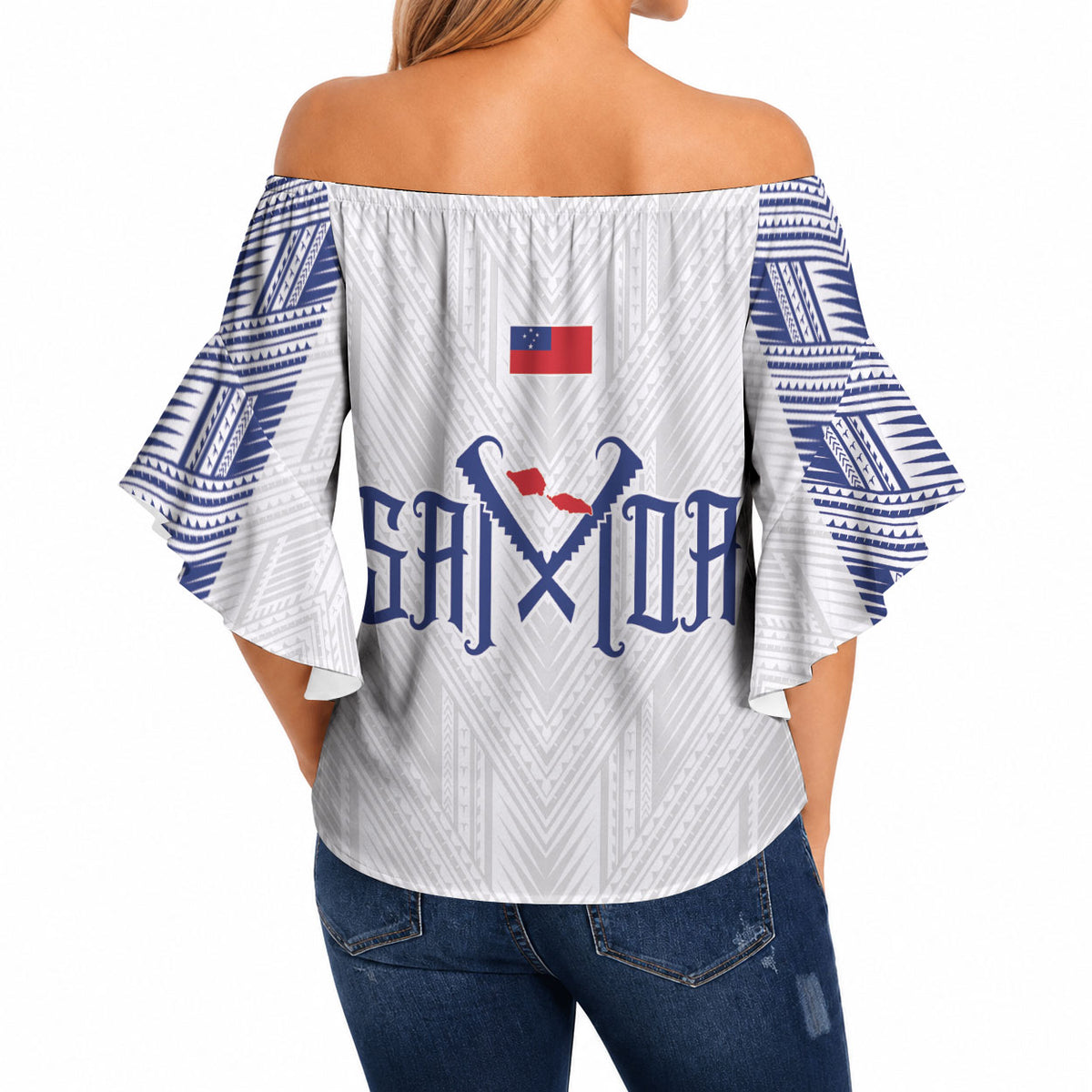 White Samoa Tribal Chest Tattoo Off Shoulder Wrap Waist Top LT9 - Polynesian Pride