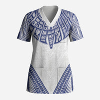 White Samoa Tribal Chest Tattoo Scrub Top LT9 Adult White - Polynesian Pride