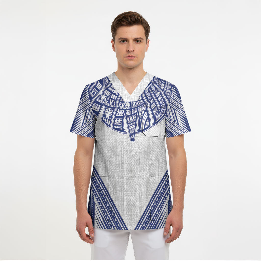 White Samoa Tribal Chest Tattoo Scrub Top LT9 - Polynesian Pride