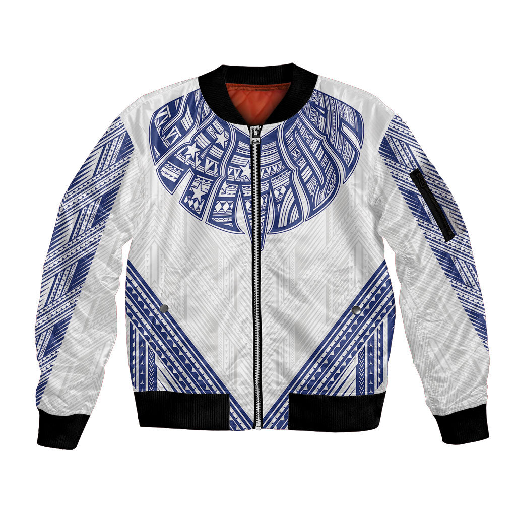 White Samoa Tribal Chest Tattoo Sleeve Zip Bomber Jacket LT9 Unisex White - Polynesian Pride