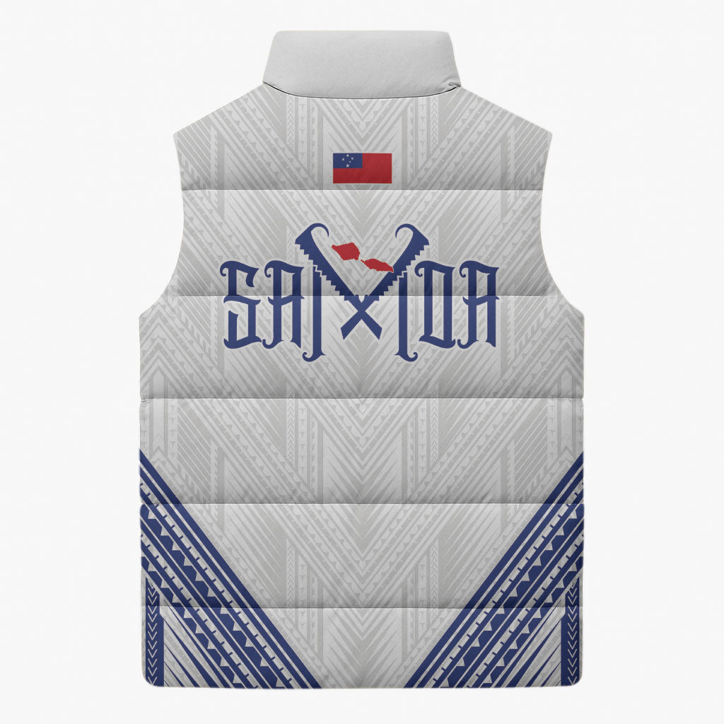 White Samoa Tribal Chest Tattoo Sleeveless Puffer Jacket LT9 - Polynesian Pride