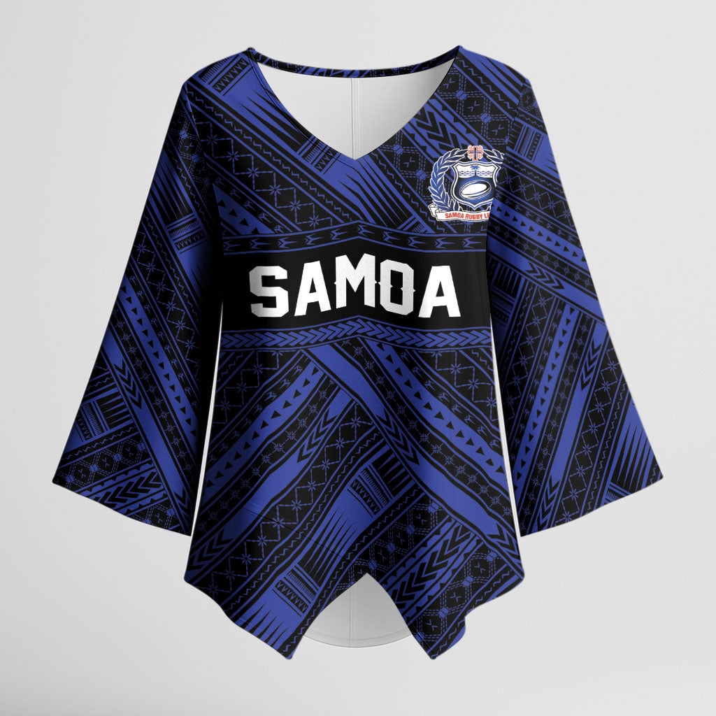 Toa Samoa 40th Anniversary Kimono Sleeve Blouse Royal Blue Tribal LT9 Female Blue - Polynesian Pride