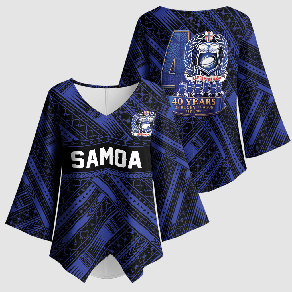 Toa Samoa 40th Anniversary Kimono Sleeve Blouse Royal Blue Tribal LT9 - Polynesian Pride