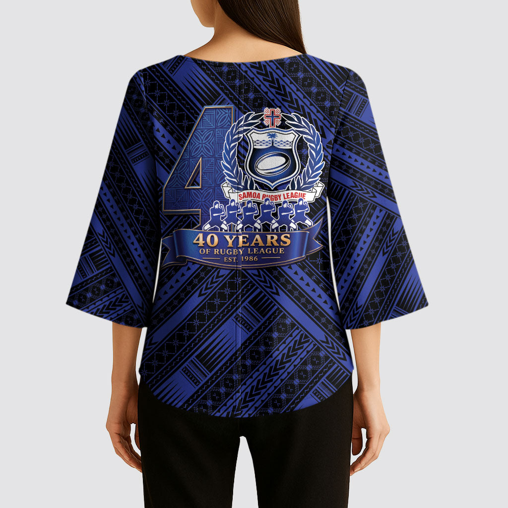 Toa Samoa 40th Anniversary Kimono Sleeve Blouse Royal Blue Tribal LT9 - Polynesian Pride