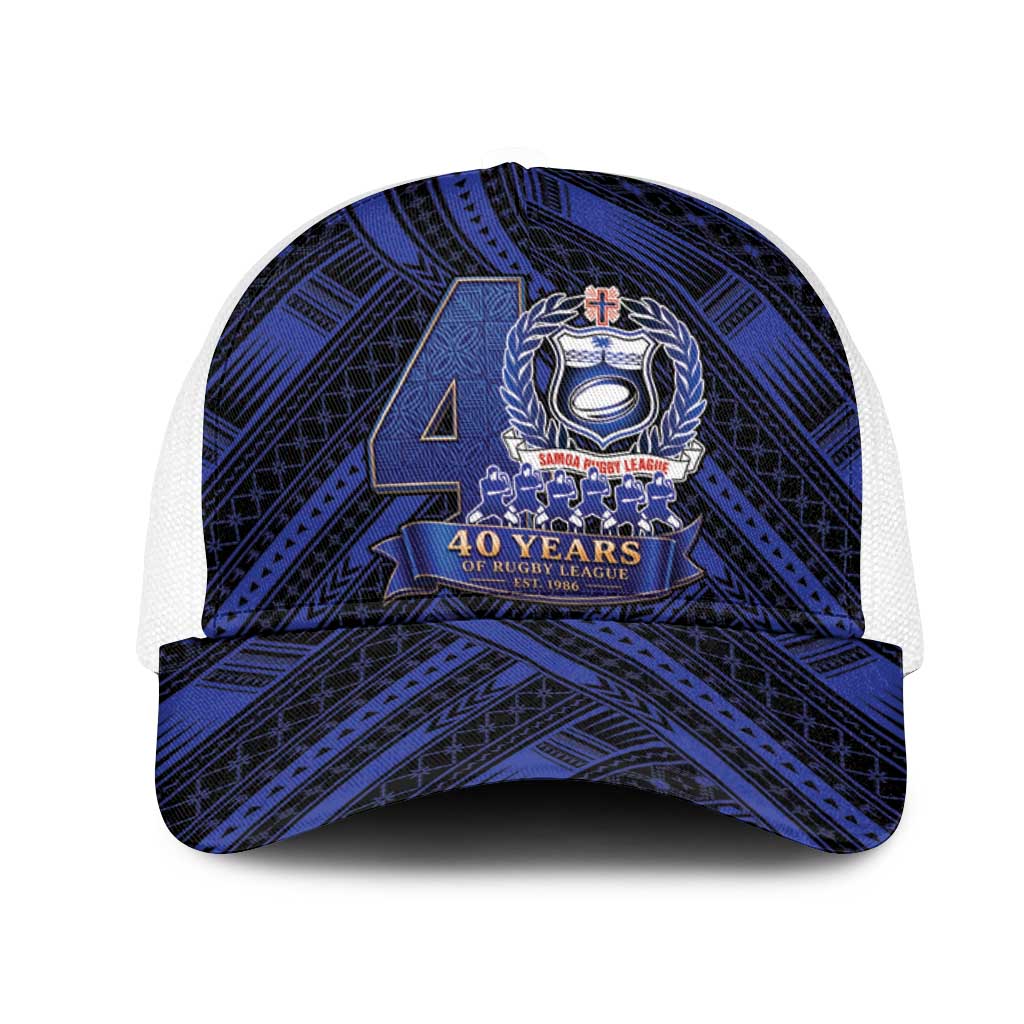 Toa Samoa 40th Anniversary Mesh Trucker Cap Royal Blue Tribal LT9 One Size White Blue - Polynesian Pride