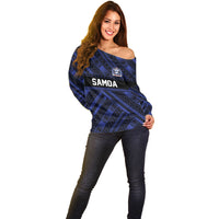 Toa Samoa 40th Anniversary Off Shoulder Sweater Royal Blue Tribal LT9 - Polynesian Pride