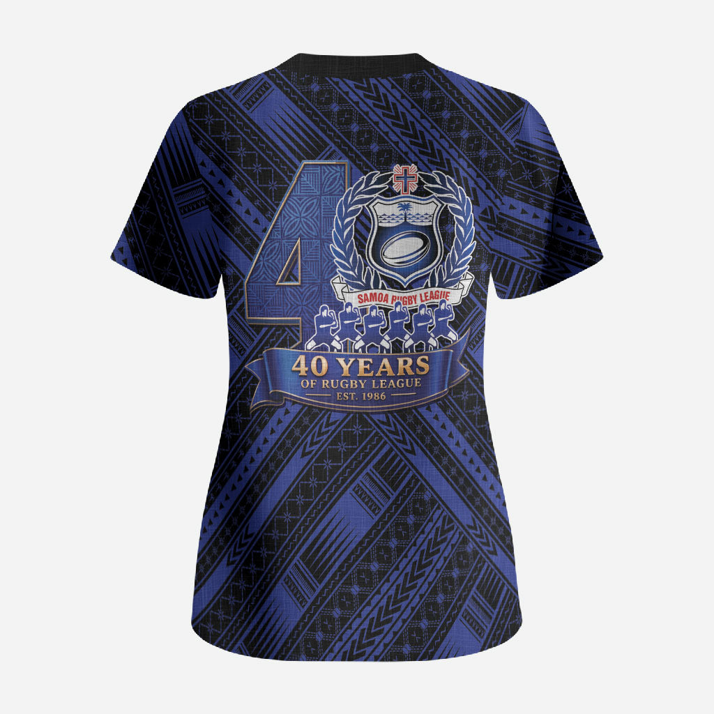Toa Samoa 40th Anniversary Scrub Top Royal Blue Tribal LT9 - Polynesian Pride
