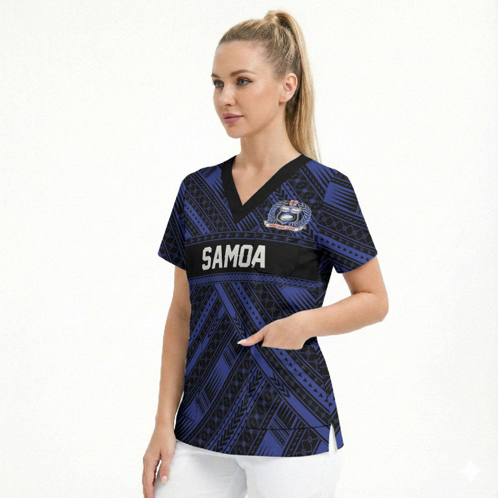Toa Samoa 40th Anniversary Scrub Top Royal Blue Tribal LT9 - Polynesian Pride