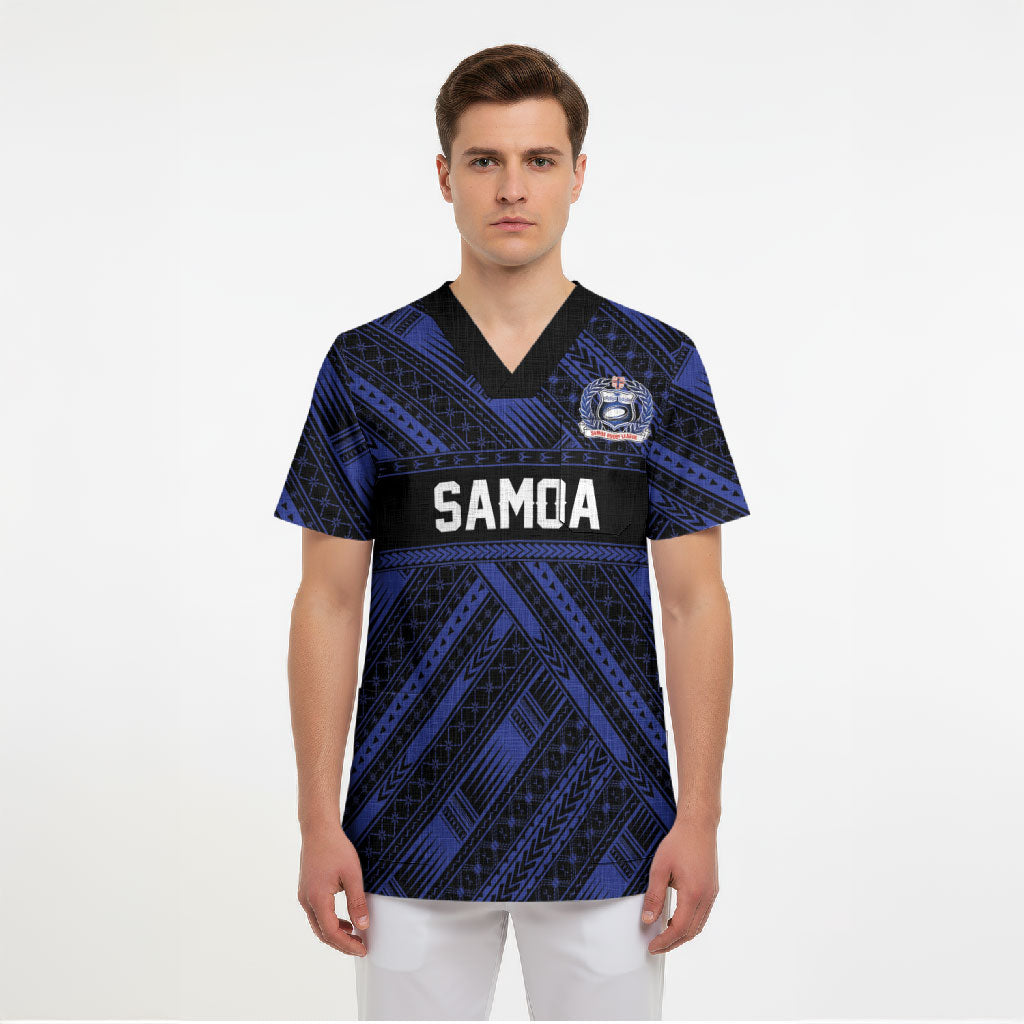 Toa Samoa 40th Anniversary Scrub Top Royal Blue Tribal LT9 - Polynesian Pride