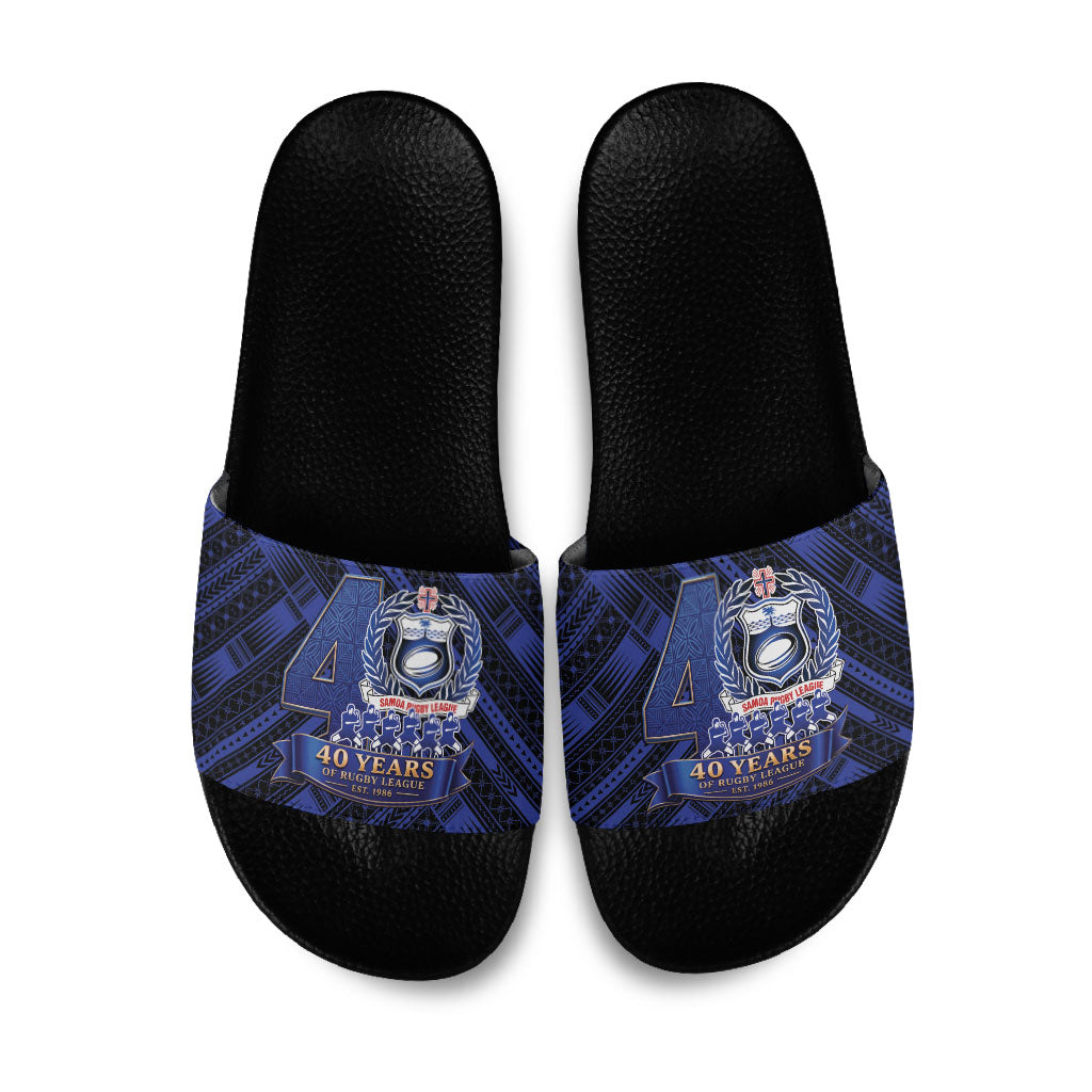 Toa Samoa 40th Anniversary Slide Sandals Royal Blue Tribal LT9 Blue - Polynesian Pride