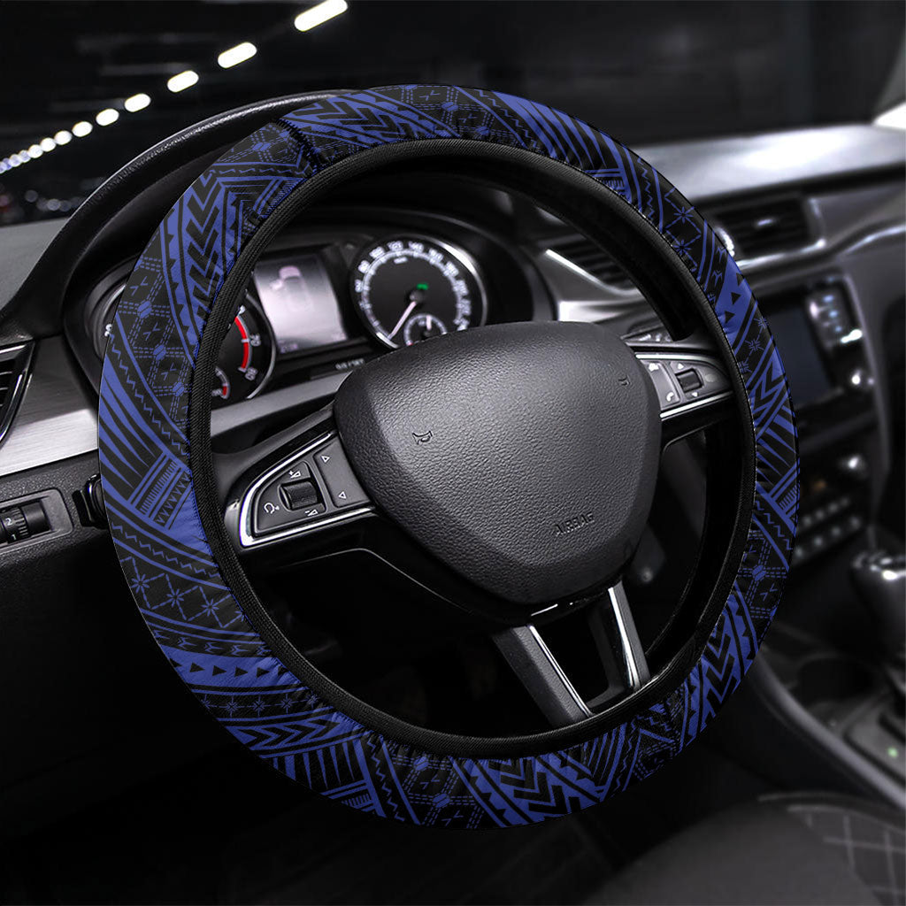 Toa Samoa 40th Anniversary Steering Wheel Cover Royal Blue Tribal LT9 Universal Fit Blue - Polynesian Pride