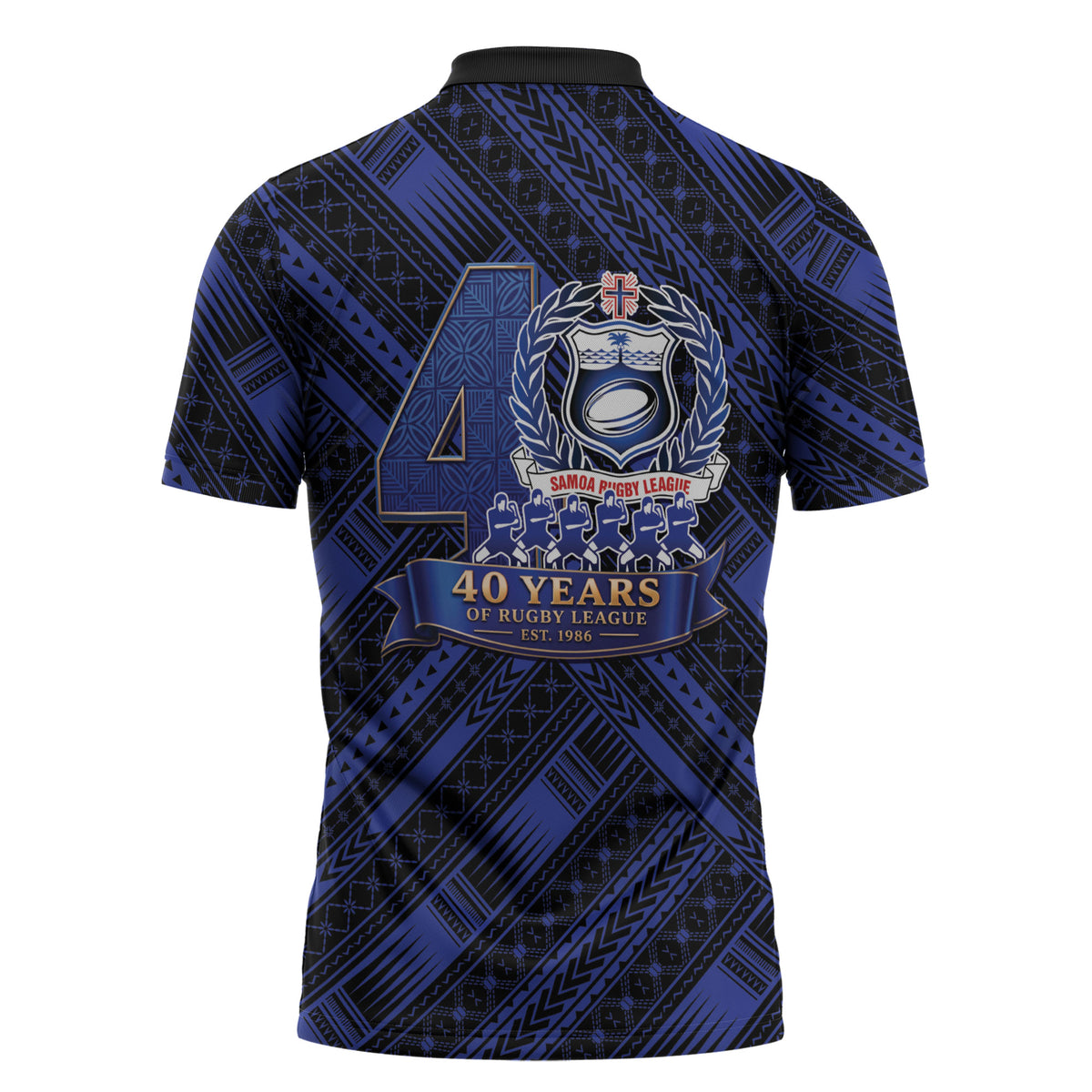 Toa Samoa 40th Anniversary Zipper Polo Shirt Royal Blue Tribal LT9 - Polynesian Pride