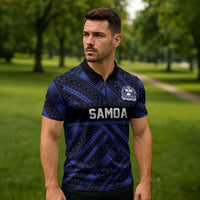 Toa Samoa 40th Anniversary Zipper Polo Shirt Royal Blue Tribal LT9 - Polynesian Pride