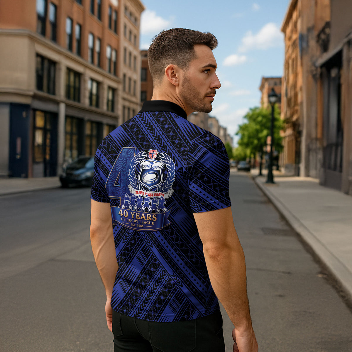 Toa Samoa 40th Anniversary Zipper Polo Shirt Royal Blue Tribal LT9 - Polynesian Pride