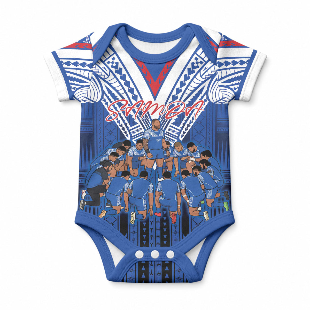 Toa Samoa Siva Tau Baby Onesie Royal Blue Chevron Geometric Heritage LT9 Blue - Polynesian Pride