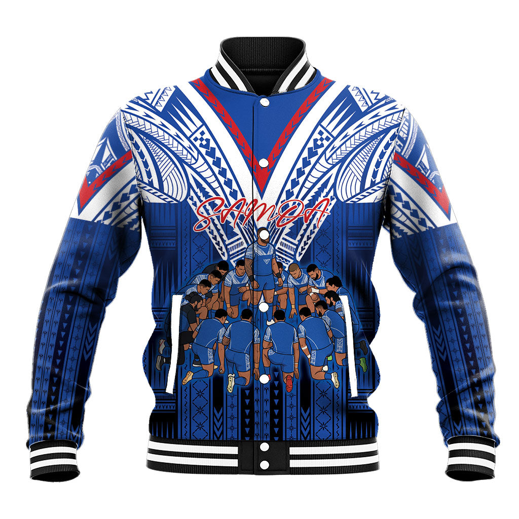 Toa Samoa Siva Tau Baseball Jacket Royal Blue Chevron Geometric Heritage LT9 Unisex Blue - Polynesian Pride
