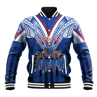 Toa Samoa Siva Tau Baseball Jacket Royal Blue Chevron Geometric Heritage LT9 Unisex Blue - Polynesian Pride