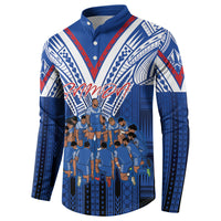 Toa Samoa Siva Tau Button Sweatshirt Royal Blue Chevron Geometric Heritage LT9 - Polynesian Pride