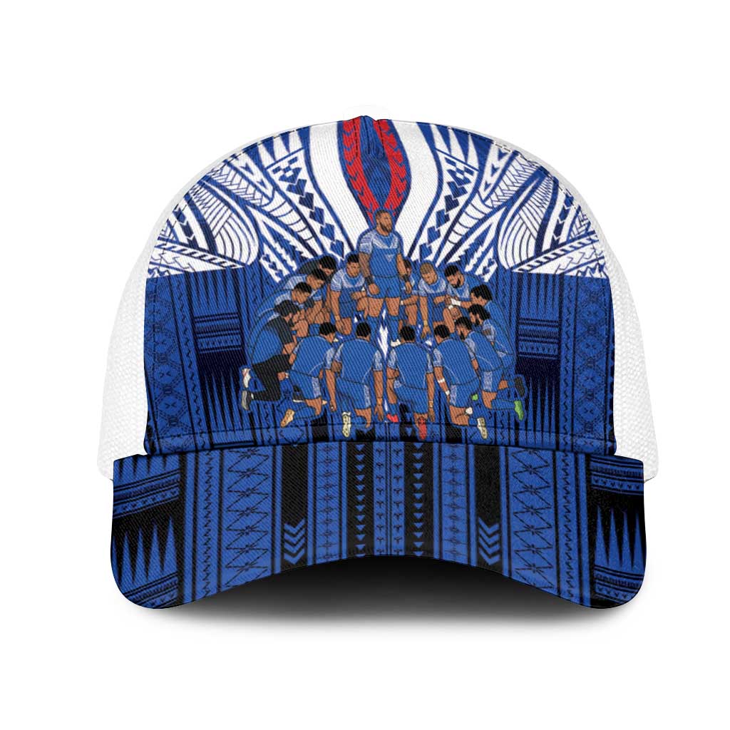 Toa Samoa Siva Tau Mesh Trucker Cap Royal Blue Chevron Geometric Heritage LT9 One Size White Blue - Polynesian Pride