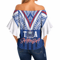Toa Samoa Siva Tau Off Shoulder Wrap Waist Top Royal Blue Chevron Geometric Heritage LT9 - Polynesian Pride
