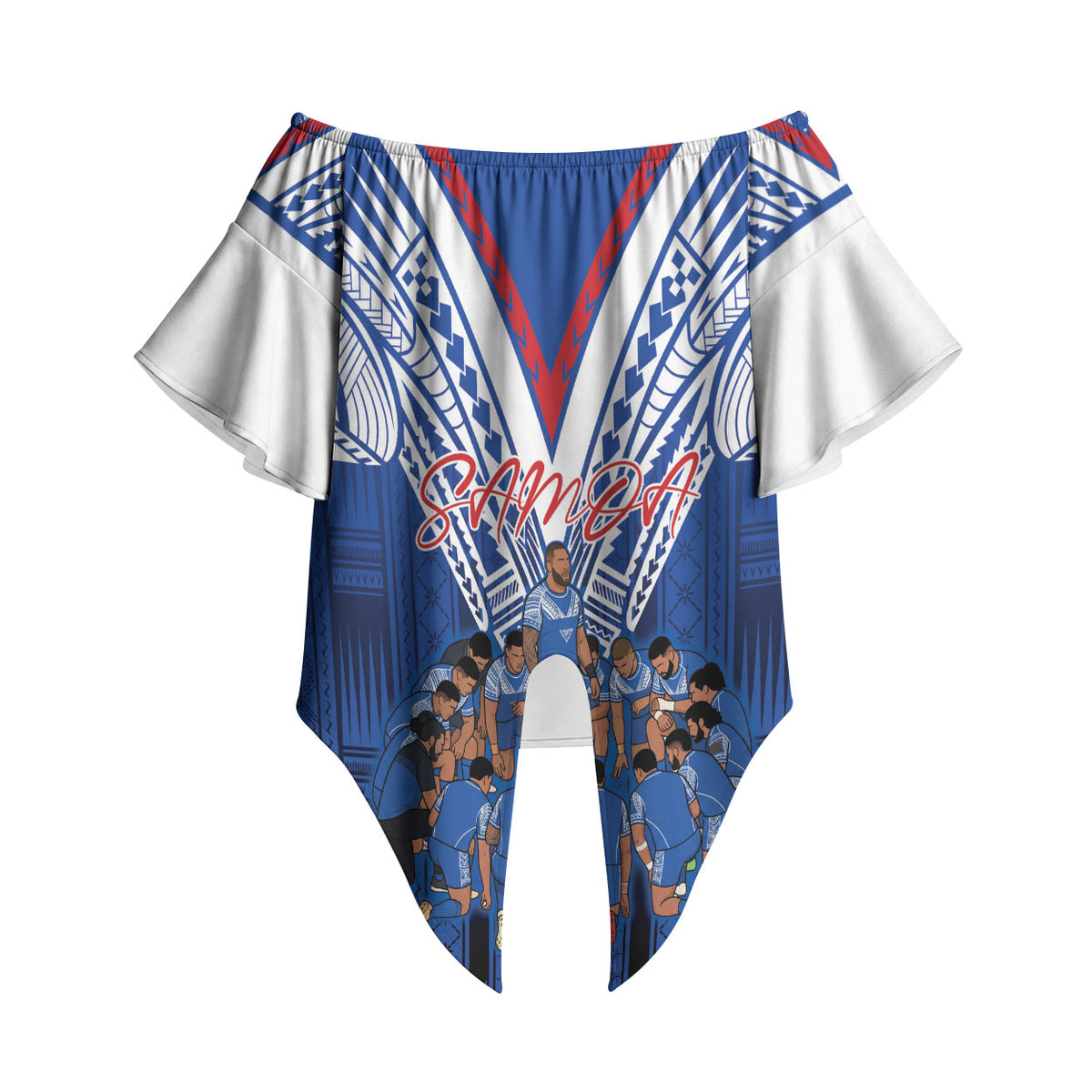 Toa Samoa Siva Tau Off Shoulder Wrap Waist Top Royal Blue Chevron Geometric Heritage LT9 - Polynesian Pride