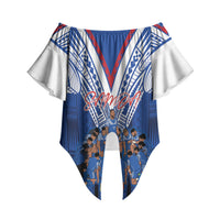Toa Samoa Siva Tau Off Shoulder Wrap Waist Top Royal Blue Chevron Geometric Heritage LT9 - Polynesian Pride
