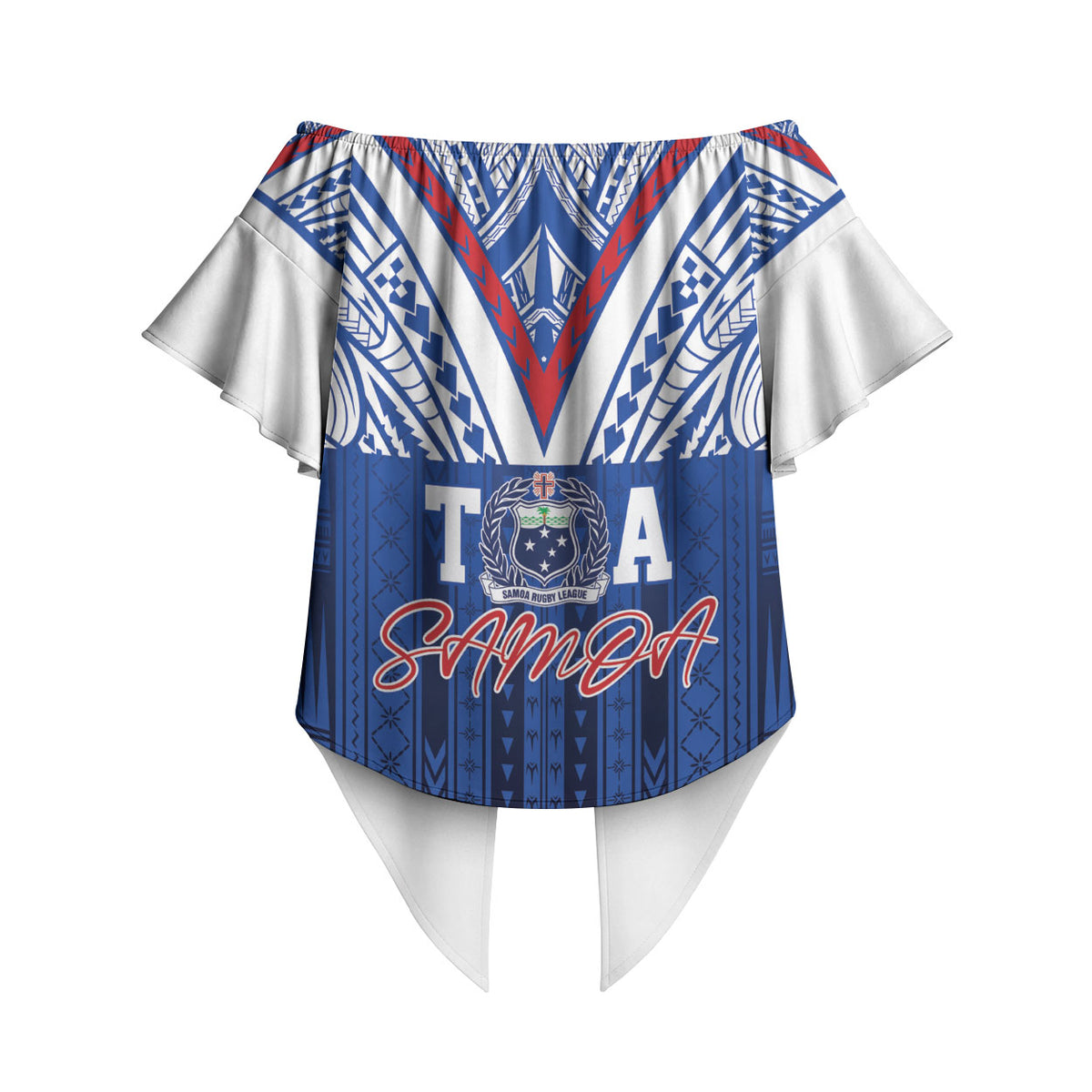 Toa Samoa Siva Tau Off Shoulder Wrap Waist Top Royal Blue Chevron Geometric Heritage LT9 - Polynesian Pride