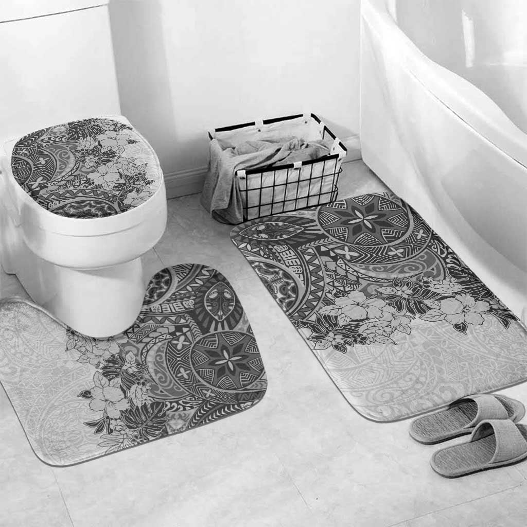 Polynesia Bathroom Set Hibiscus Hawaiian Tribal Tattoo Retro Gray - Polynesian Pride