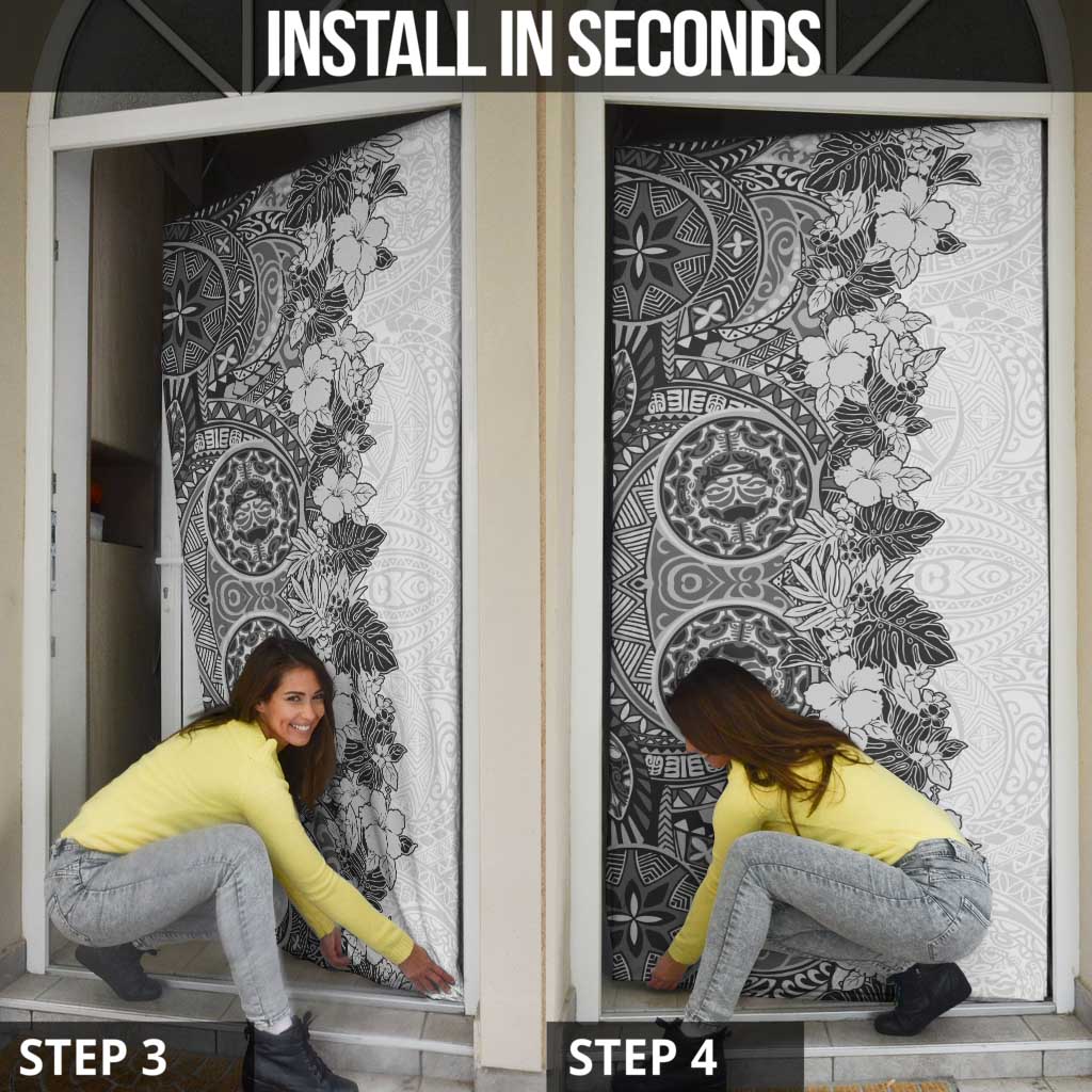 Polynesia Door Cover Hibiscus Hawaiian Tribal Tattoo Retro Gray - Polynesian Pride