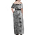 Polynesia Family Matching Off Shoulder Maxi Dress and Hawaiian Shirt Hibiscus and Hawaiian Tribal Tattoo Retro Style Gray Color LT9 - Polynesian Pride