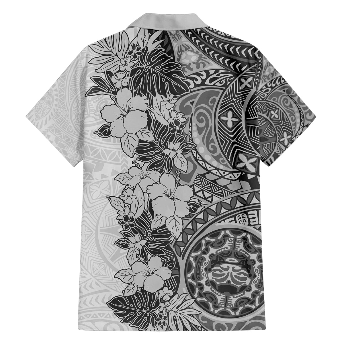 Polynesia Family Matching Puletasi Dress and Hawaiian Shirt Hibiscus and Hawaiian Tribal Tattoo Retro Style Gray Color LT9 - Polynesian Pride