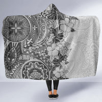 Polynesia Hooded Blanket Hibiscus and Hawaiian Tribal Tattoo Retro Style Gray Color LT9 - Polynesian Pride