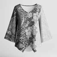 Polynesia Kimono Sleeve Blouse Hibiscus Hawaiian Tribal Tattoo Retro Gray LT9 Female Gray - Polynesian Pride