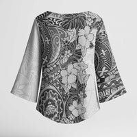 Polynesia Kimono Sleeve Blouse Hibiscus Hawaiian Tribal Tattoo Retro Gray LT9 - Polynesian Pride
