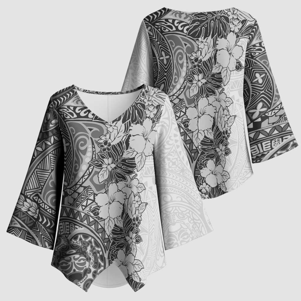 Polynesia Kimono Sleeve Blouse Hibiscus Hawaiian Tribal Tattoo Retro Gray LT9 - Polynesian Pride