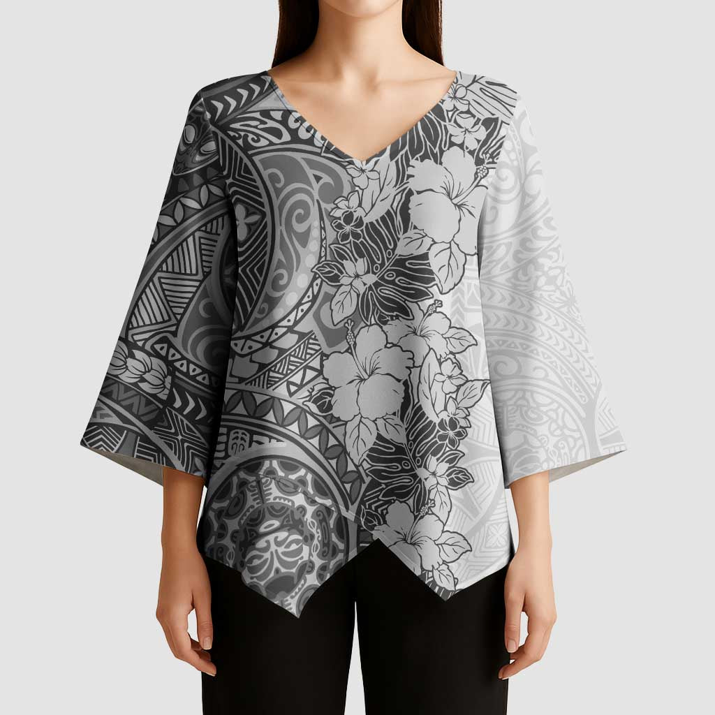 Polynesia Kimono Sleeve Blouse Hibiscus Hawaiian Tribal Tattoo Retro Gray LT9 - Polynesian Pride