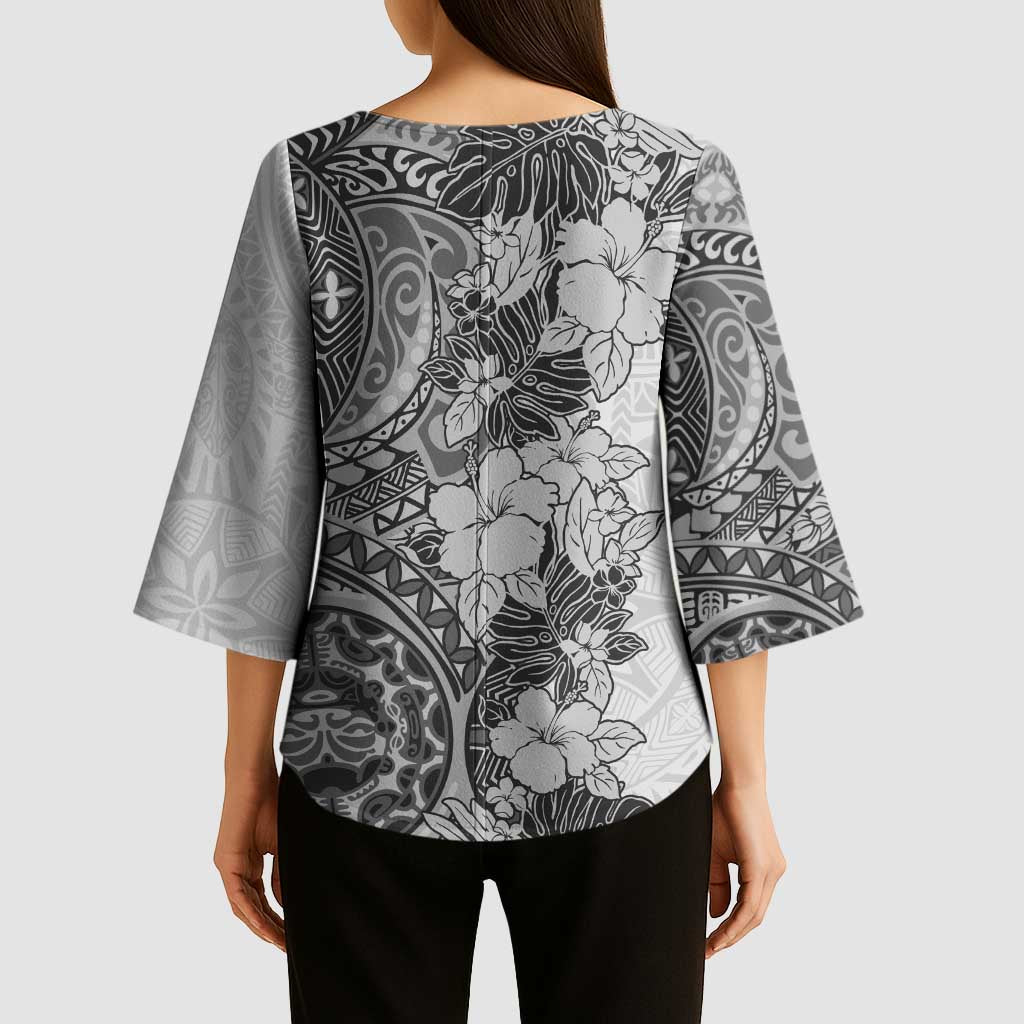 Polynesia Kimono Sleeve Blouse Hibiscus Hawaiian Tribal Tattoo Retro Gray LT9 - Polynesian Pride