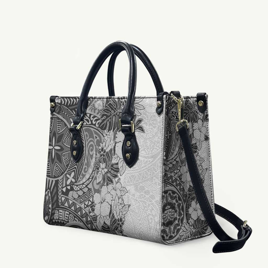 Polynesia Leather Bag Hibiscus Hawaiian Tribal Tattoo Retro Gray - Polynesian Pride