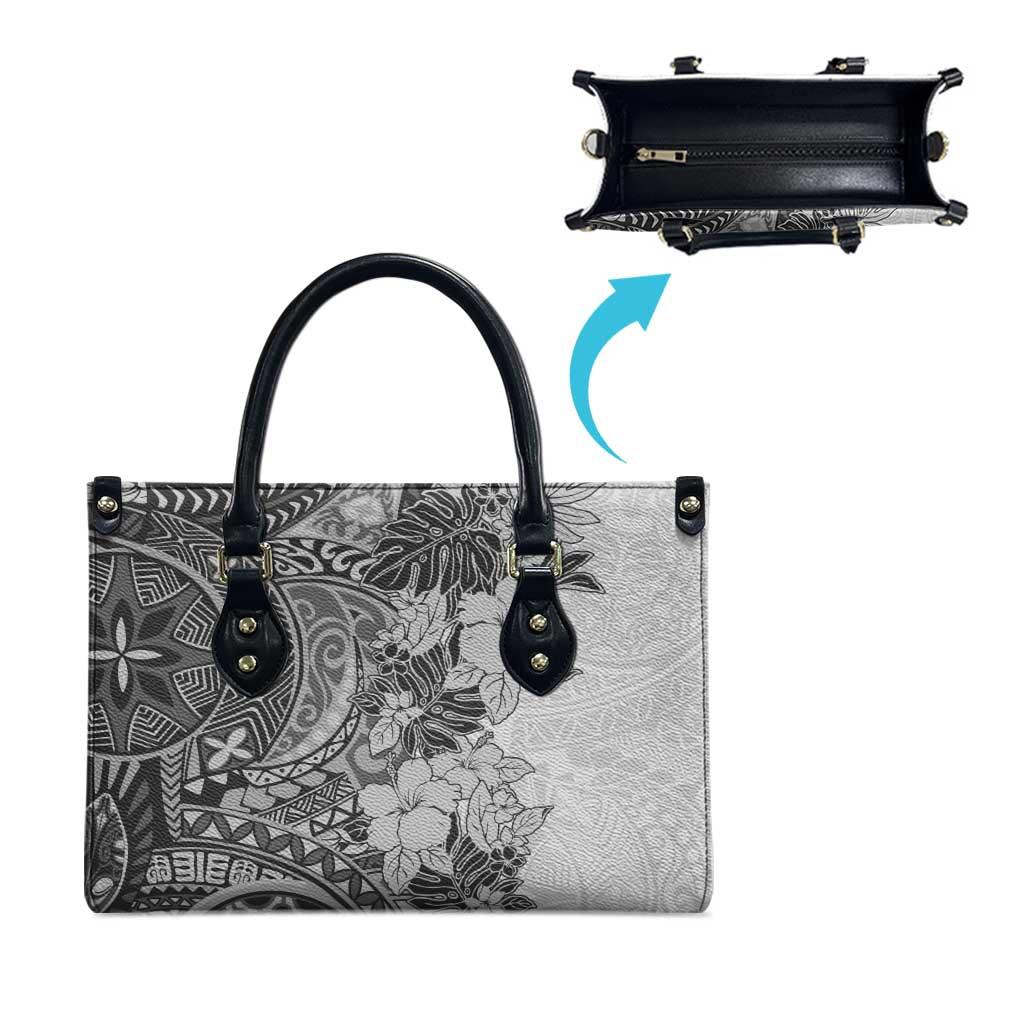 Polynesia Leather Bag Hibiscus Hawaiian Tribal Tattoo Retro Gray - Polynesian Pride