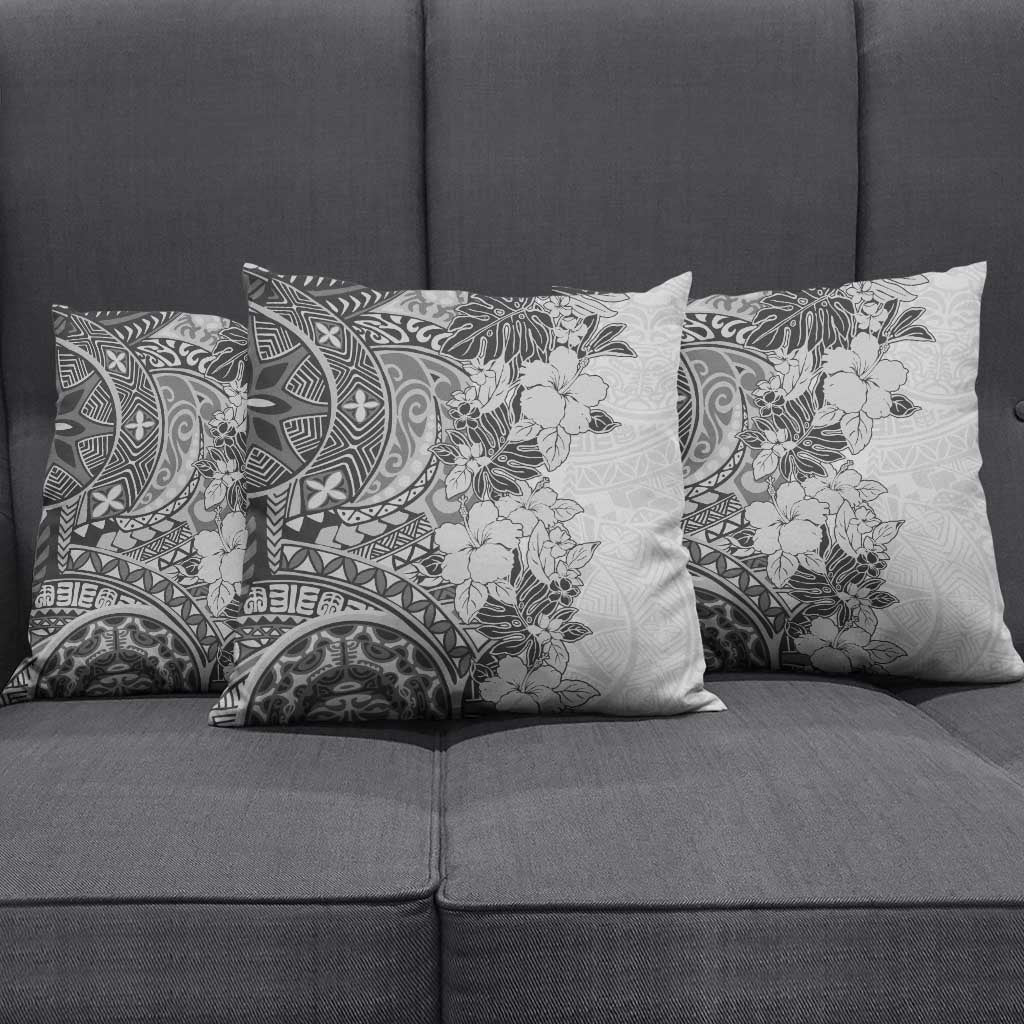 Polynesia Pillow Cover Hibiscus Hawaiian Tribal Tattoo Retro Gray - Polynesian Pride