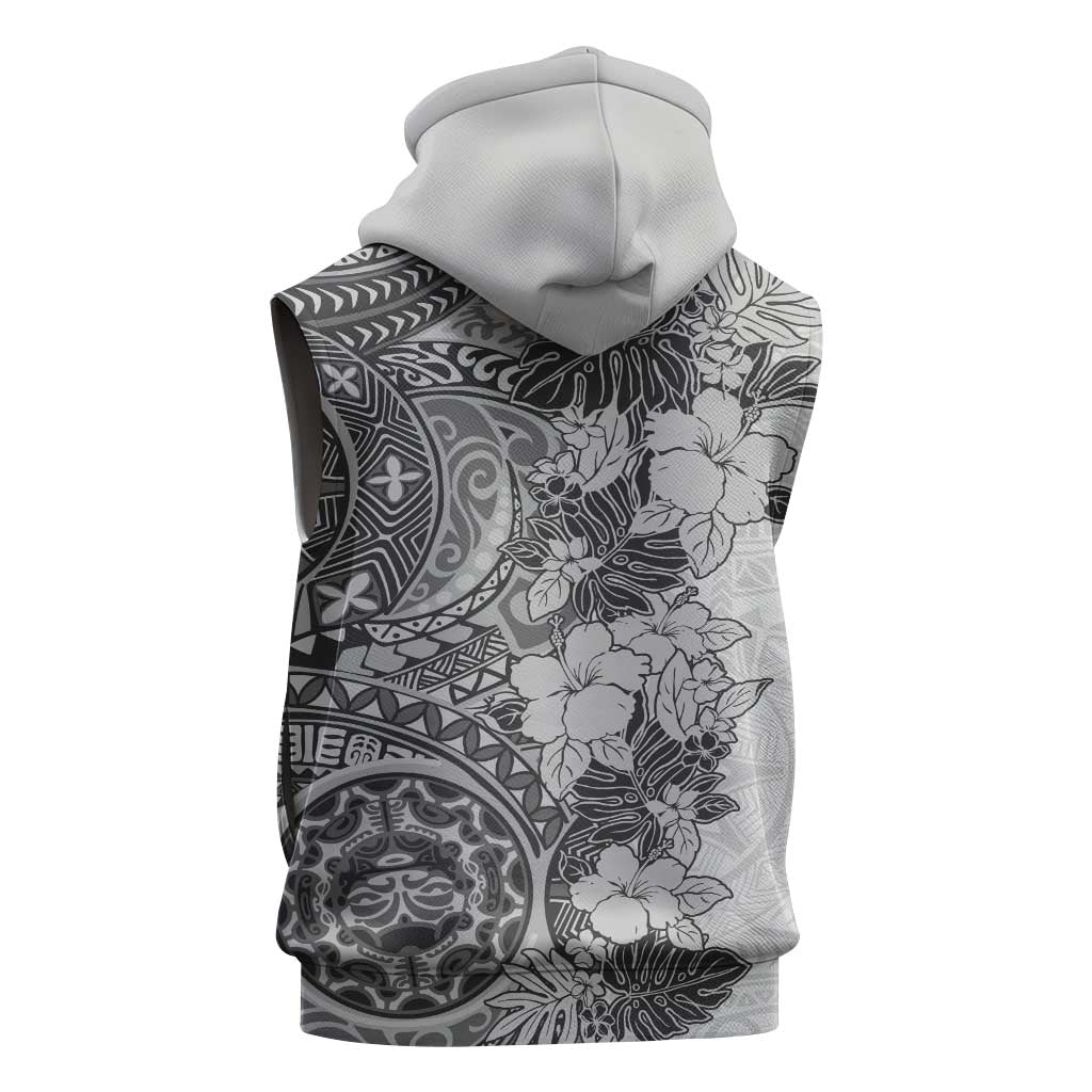 Polynesia Sleeveless Hoodie Hibiscus Hawaiian Tribal Tattoo Retro Gray LT9 - Polynesian Pride