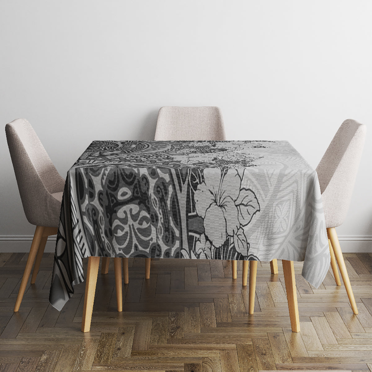 Polynesia Tablecloth Hibiscus and Hawaiian Tribal Tattoo Retro Style Gray Color LT9 - Polynesian Pride