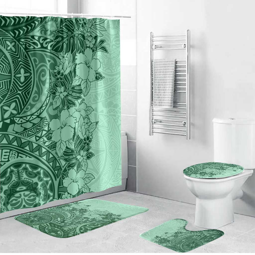 Polynesia Bathroom Set Hibiscus Hawaiian Tribal Tattoo Retro Green LT9 Bathroom Set (4 pcs) Green - Polynesian Pride