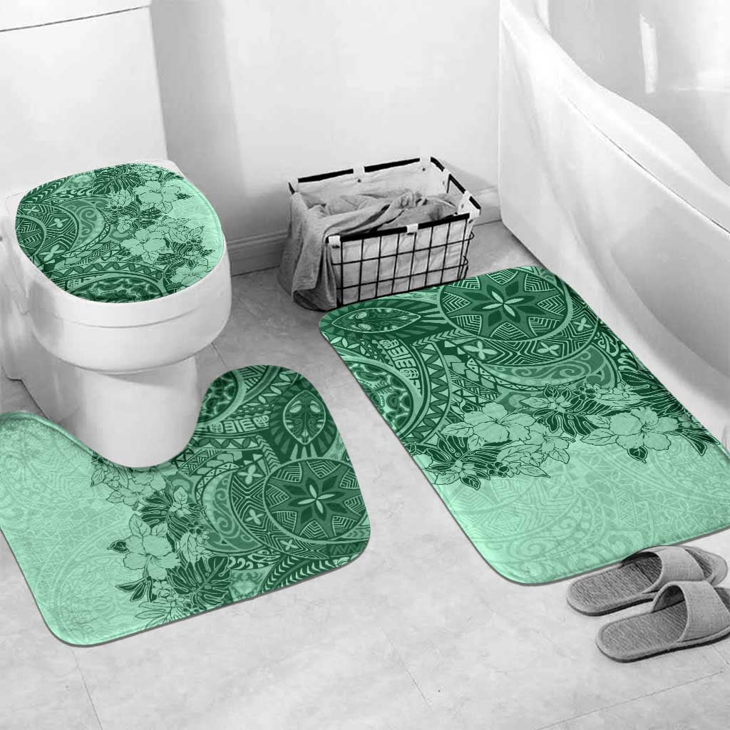 Polynesia Bathroom Set Hibiscus Hawaiian Tribal Tattoo Retro Green LT9 Mat Set Only (3 pcs) One Size Green - Polynesian Pride