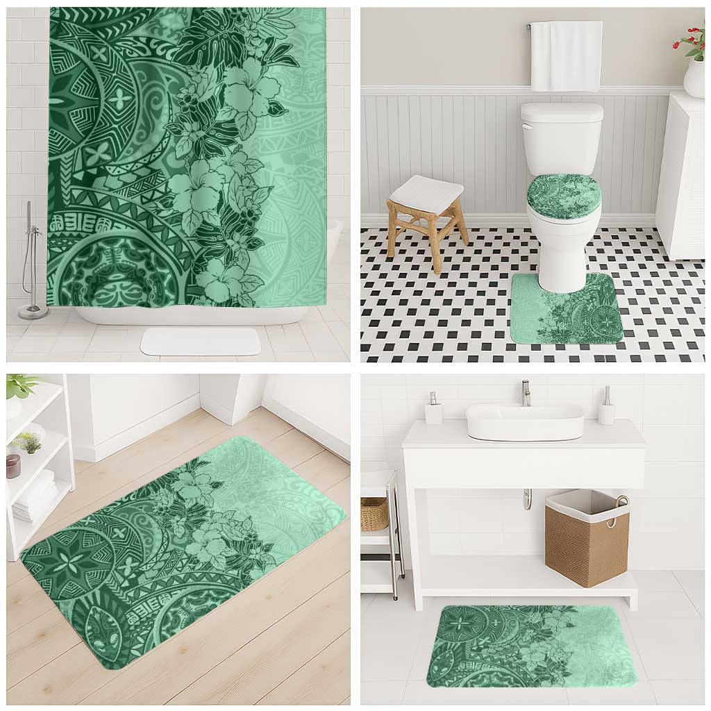 Polynesia Bathroom Set Hibiscus Hawaiian Tribal Tattoo Retro Green LT9 - Polynesian Pride